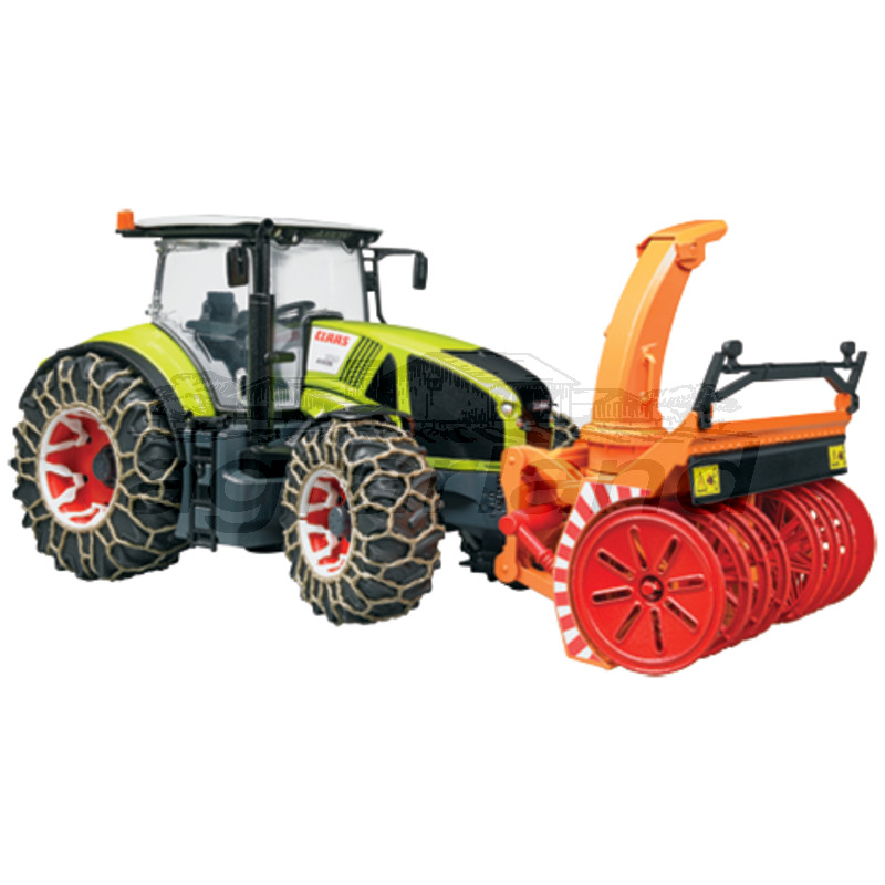 Bruder Claas Axion 950 mit Schneeketten und Schneefräse