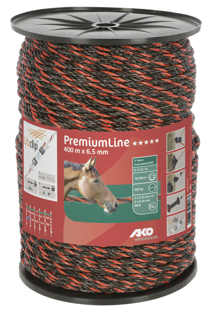 PremiumLine Weidezaunseil 6,5 mm, 400 m Rolle, orange/braun