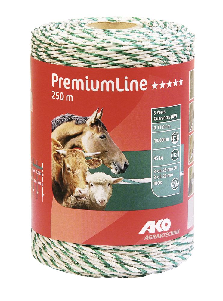 PremiumLine Weidezaunlitze 250 m Rolle, weiß/ grün