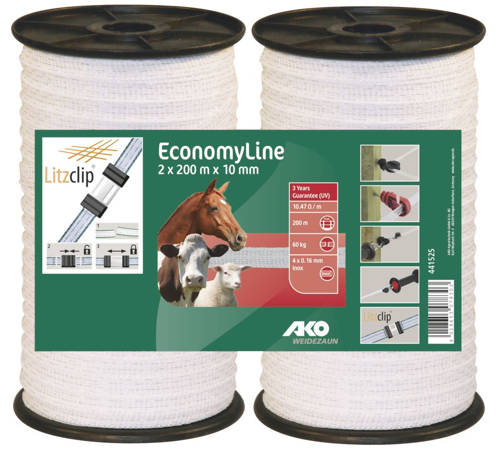 EconomyLine Weidezaunband Doppelpack 10 mm, weiß