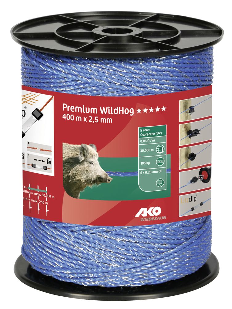 Premium WildHog Weidezaunlitze 400 m Rolle, blau