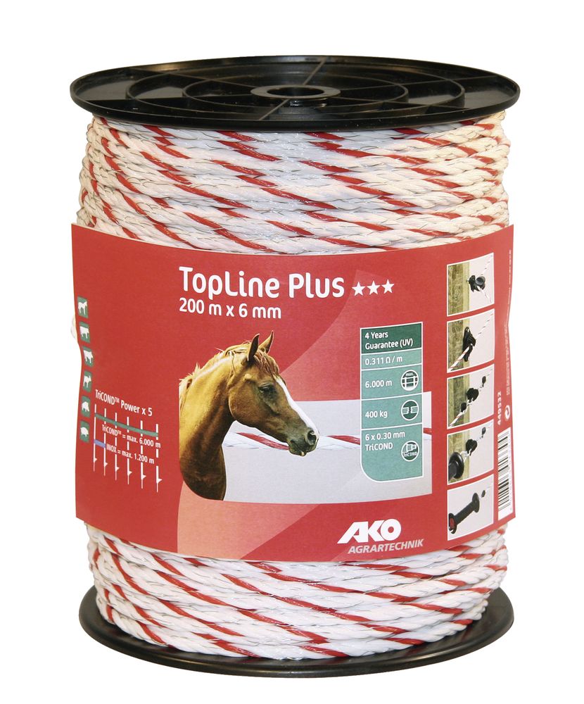 TopLine Plus Weidezaunseil 6 mm, 200 m Rolle, weiß/ rot